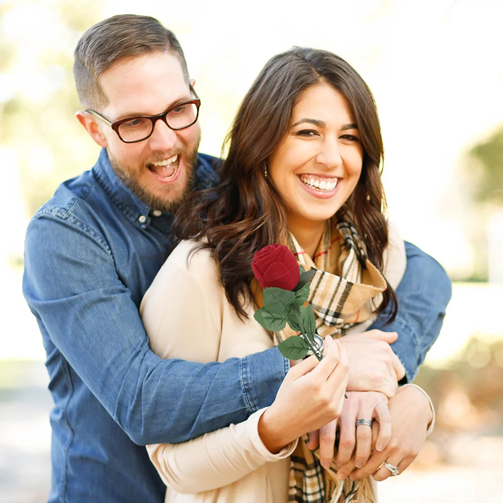 

2 шт., шкатулка для колец с красной розой, футляр для ювелирных изделий, романтическое предложение, обручальное кольцо на день Святого Валентина, дисплей, шкатулки для драгоценностей с цветами