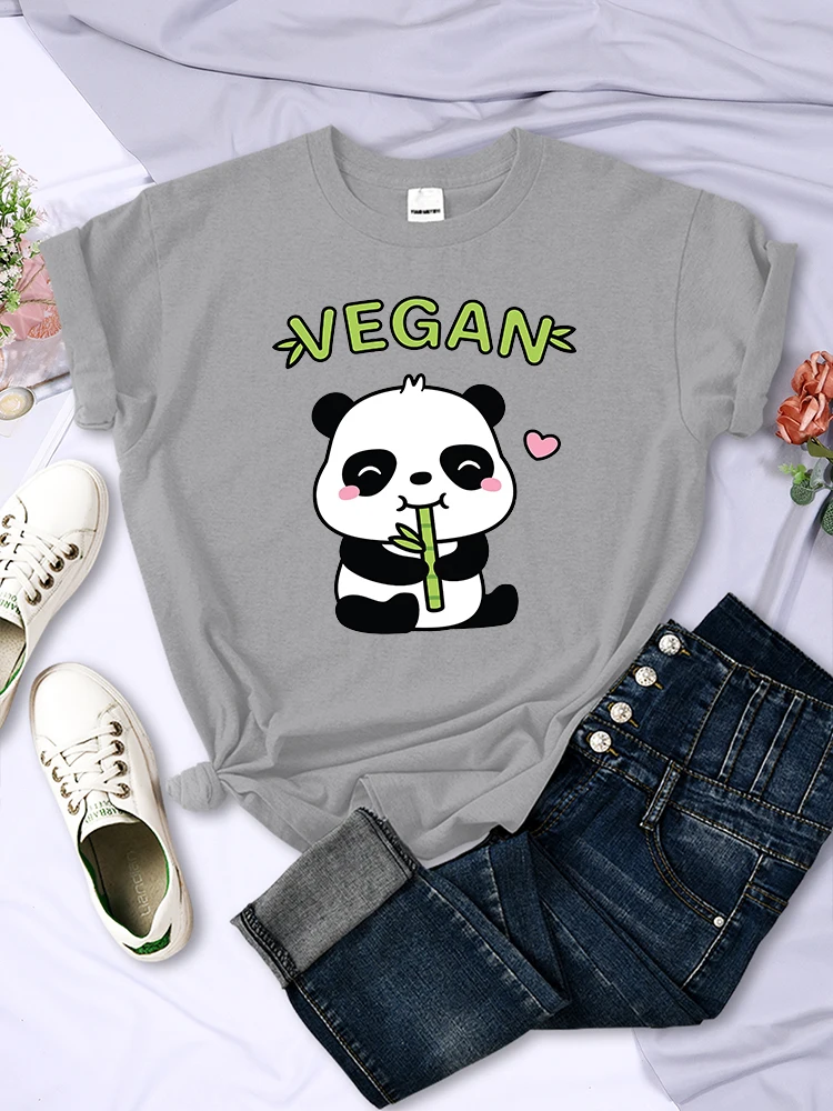 Vegan Panda Loves To Eat Bamboo Female T-Shirt Loose Breathable T Shirt Breathable Summer Tops Hip Hop Oversize Women\'S T Shirts