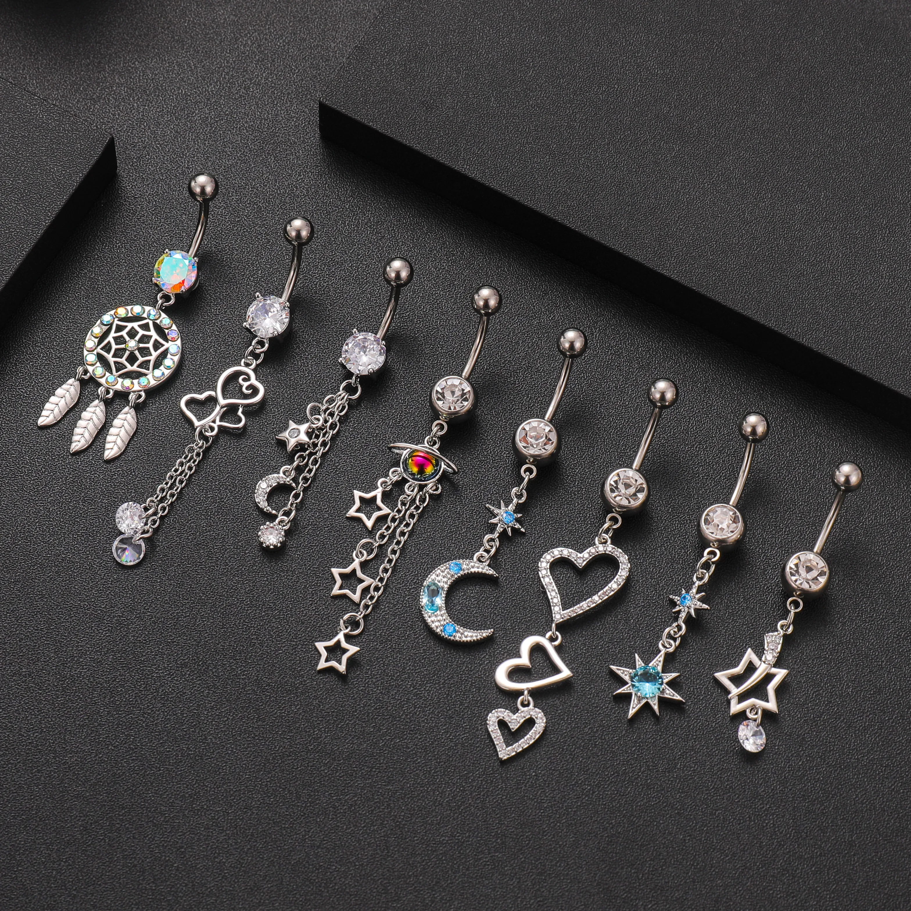 14G 10MM 3/8 Inch 316L Surgical Steel Belly Button Rings Flower Butterfly Curved Navel Rings Barbell Body Piercings Jewelry 1pc