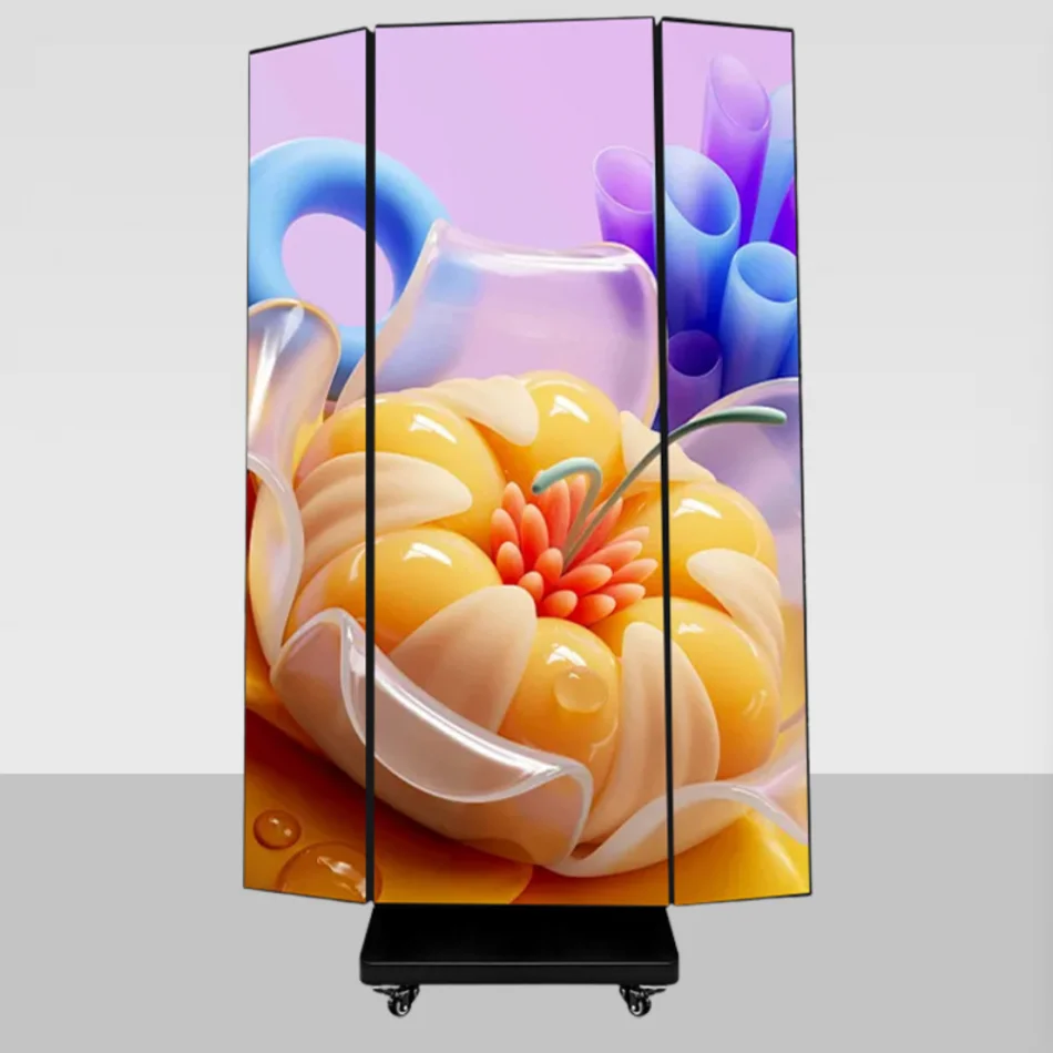 Tri-fold Portable Smart Advertising LED Poster Display Screen Advertising Player Box 1280X1920mm With GOB Technology