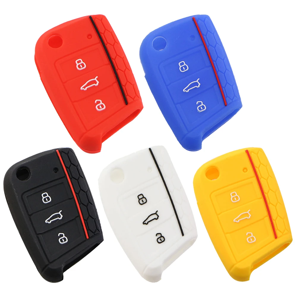 Car Key Case for VW Volkswagen Golf 7 MK7 3 Buttons Flip Folding Remote Key Fob for Seat for Skoda Silicone Cover Shell Fob