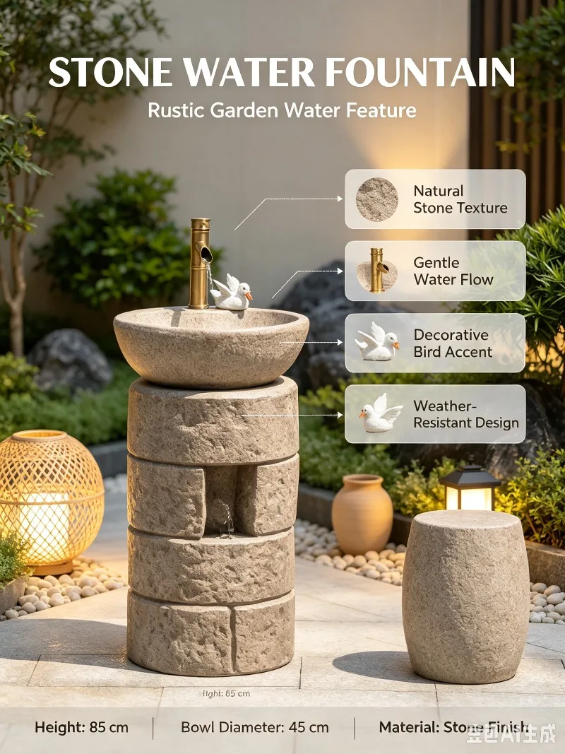 SCY outdoor imitation stone column wash basin integrated floor washbasin courtyard garden retro sink