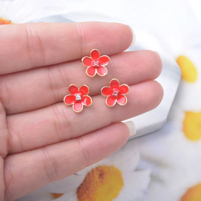 6 Stück Kupfer 18k vergoldete Emaille-Blumen-Ohrringnadel-Verbinder Ohrstecker-Set für die Schmuckherstellung DIY – Detail 5