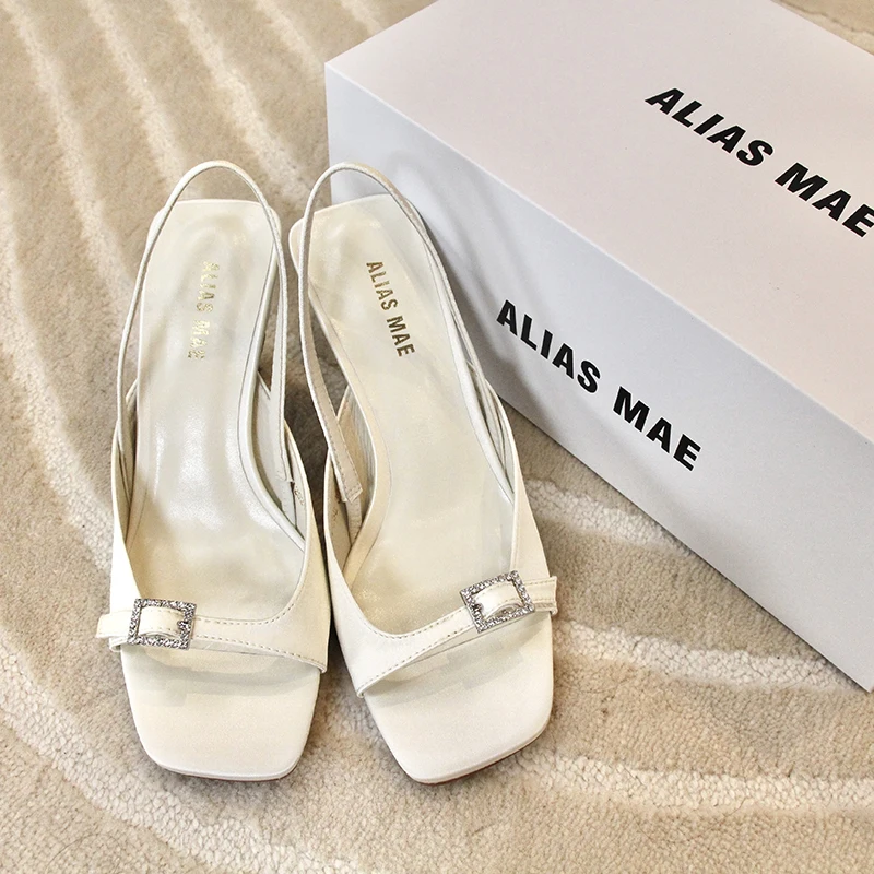 ALIAS MAE 2026 Early Spring New Product Silk Square Head Diamond Button Women's Elegant Style Strap Sandals