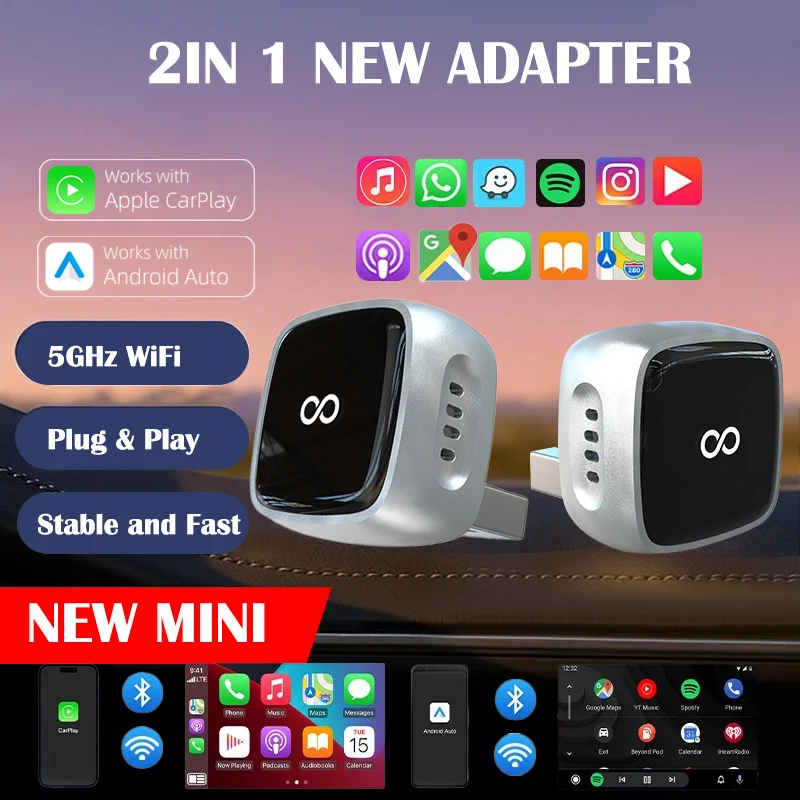 Mini Wireless CarPlay Adapter, Plug and Play for Android Auto, 5GHz WiFi Stable Fast Reconnect, No App Required, Upgraded