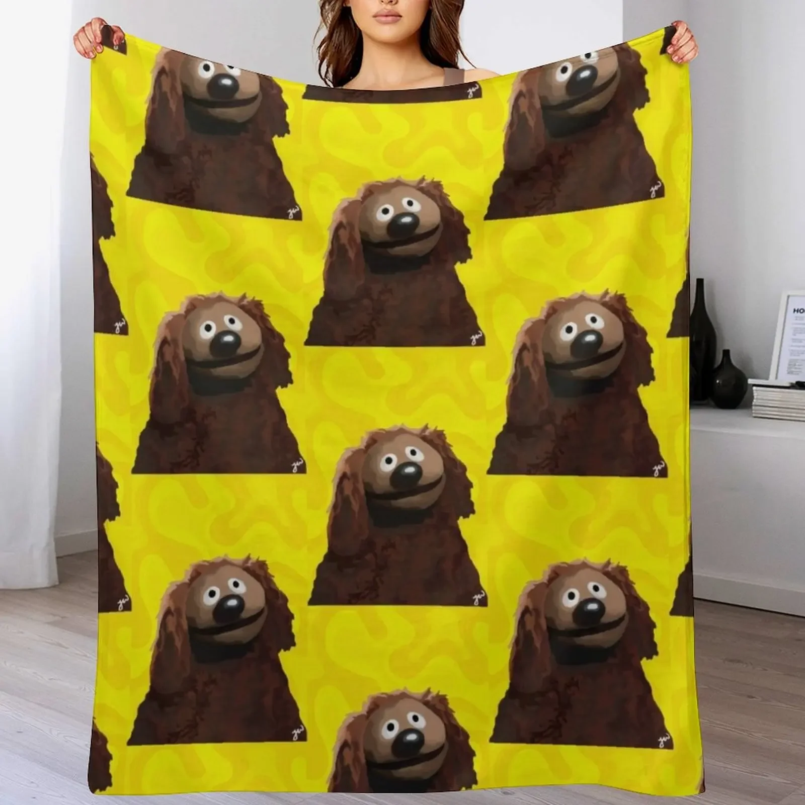 

Rowlf The Dog painting portrait (version 2/3 - Yellow background) Throw Blanket Bed covers manga Softest Moving Blankets