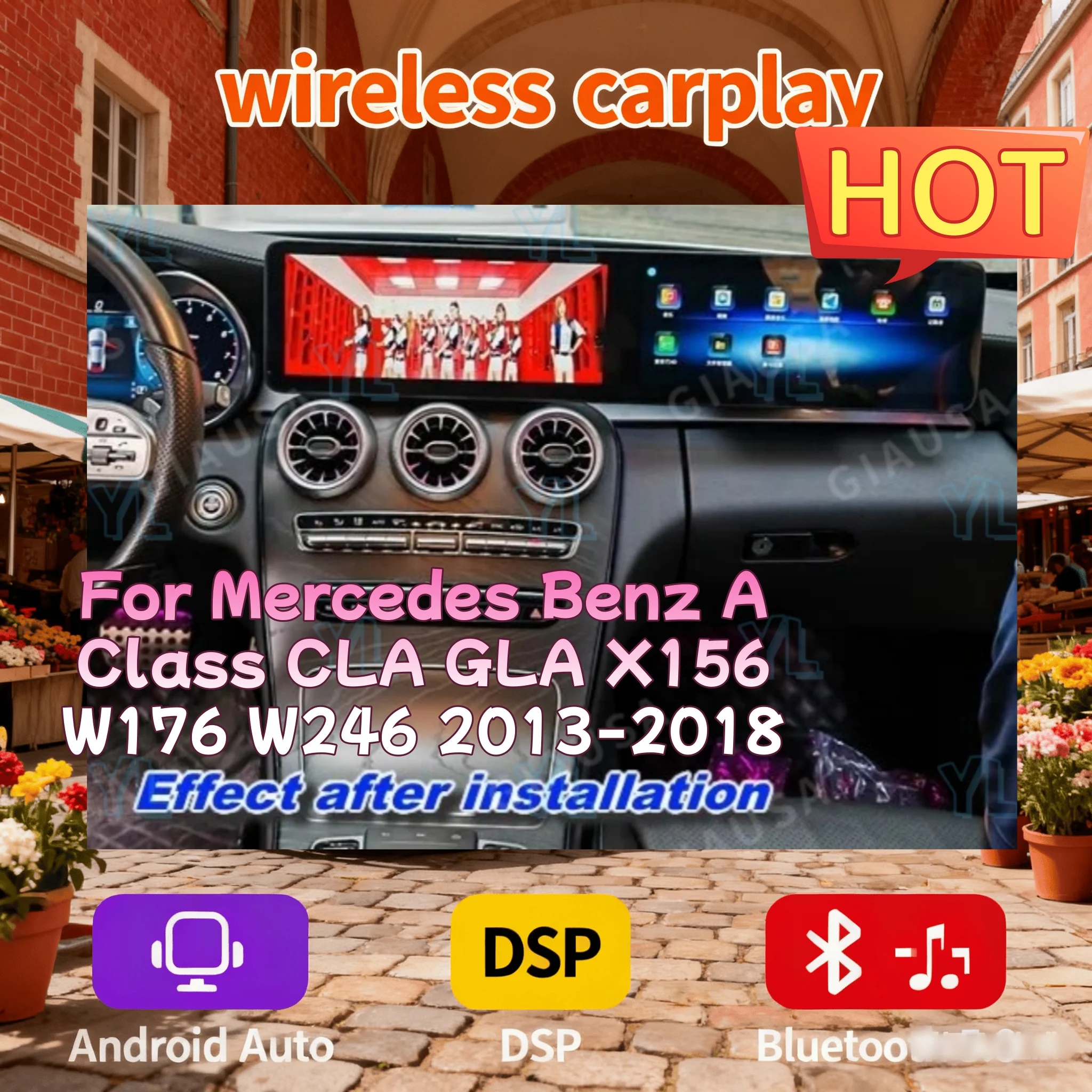 S 24.6 Inch Carplay Android Auto Dual Touch Screen For Mercedes Benz A CLA GLA W176 C117 X156 W463 2013-2018 Car Radio WIFI GPS