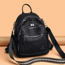 Fashion Women's Black Backpack Student School Bag Female Multi-functional Shoulder Bag Ladies Casual Travel Commuting Rucksack