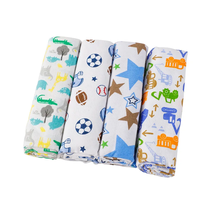 4pcs/pack 100% Cotton Flannel Diapers Supersoft Receiving Baby Blanket Newborn Wrap 76x76cm Baby Bedsheet Print Blanket Swaddle