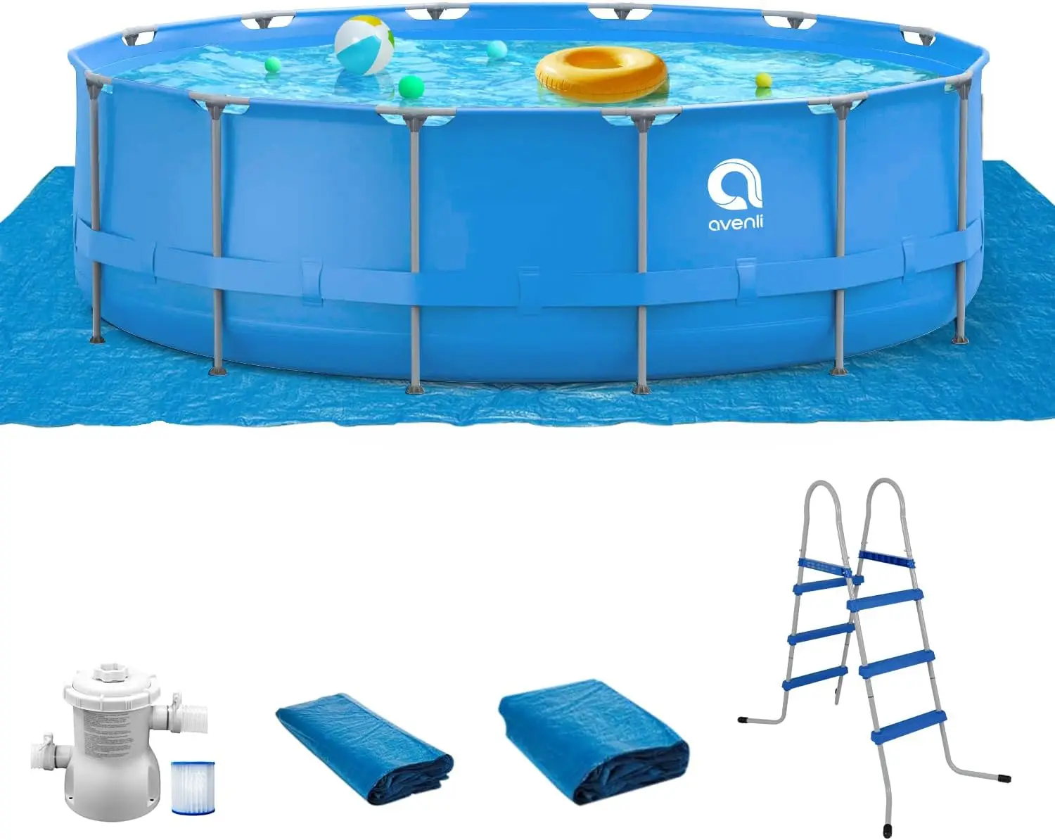 Frame Swimming Pool, 15FTx36INCH Above Ground Pool, Outdoor Family Size Round Pool Include 530gal Filter Pump, Ladder, Cov