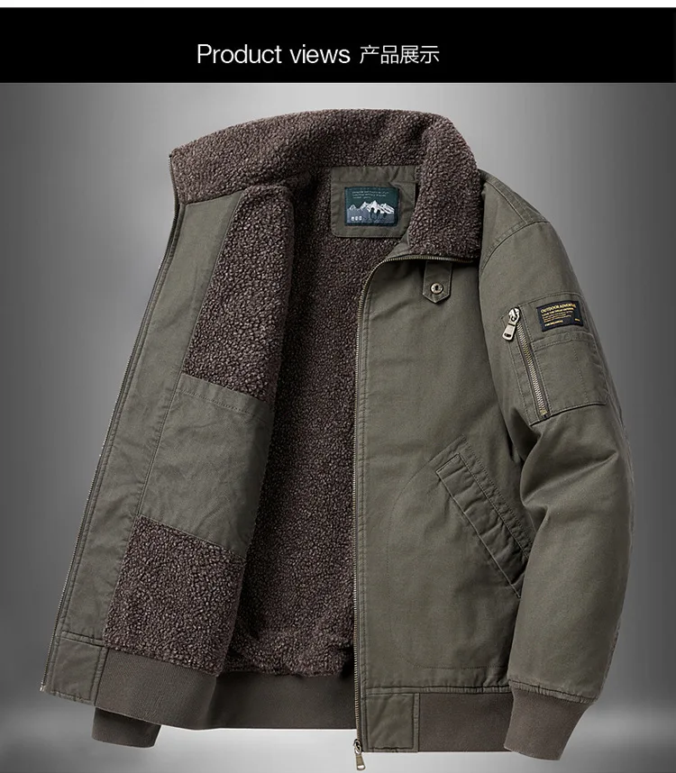 Men Lapel Pilot Workwear Cotton Coat Men Full Cotton Lamb Fleece Thick Parkas Men Oversize Casual Thermal Top Fur Collar Parkas