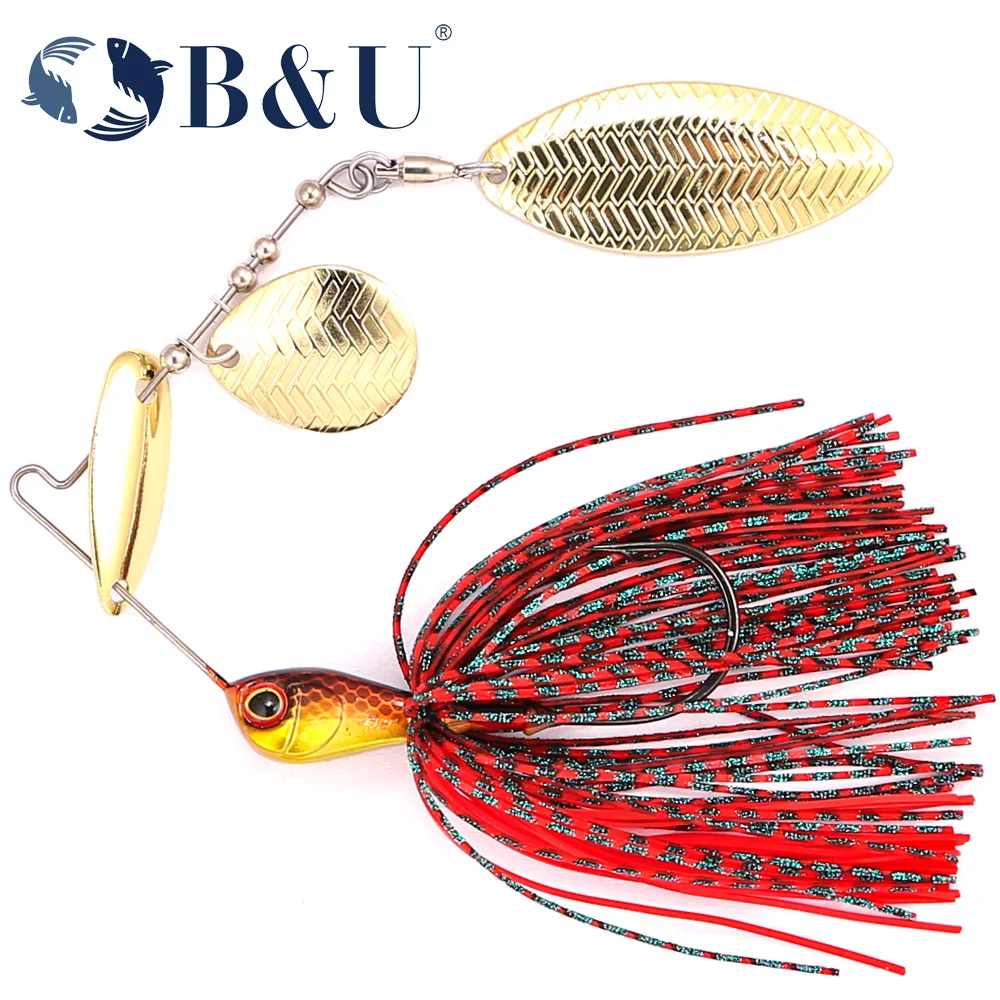 B&U Spinnerbait Fishing Lure Metal Blade Colorful Skirt, Freshwater Saltwater Bass Pike Hard Bait Spinner Bait for Predator Fish