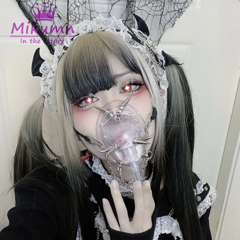 

Cyberpunk Harajuku Gothic Grunge Rivets Metal Chain PVC Mask Y2k Punk Cosplay Transparent Breath Masks Chic Party Accessory