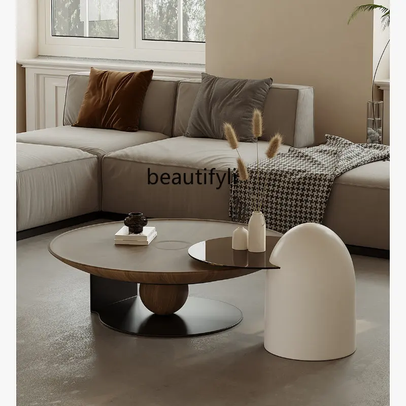 

yj Italian Minimalist round Tea Table Combination Living Room High-End Affordable Luxury Modern Silent Style Creative Tea Table