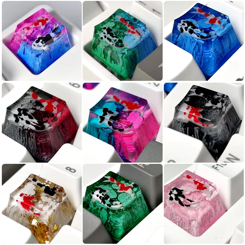 

Scenery Koi Fish Backlit Keycaps Translucent Handmade Keycaps Custom Resin 1U Cherry Mx Switch Gaming Mechanical Keyboard