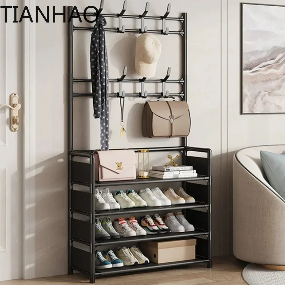 Simple Shoe Rack Multi-Layer Metal Dustproof Storage Multi Functional Thickened Space Saving Home Doorstep Shoe Hat Storage Rack