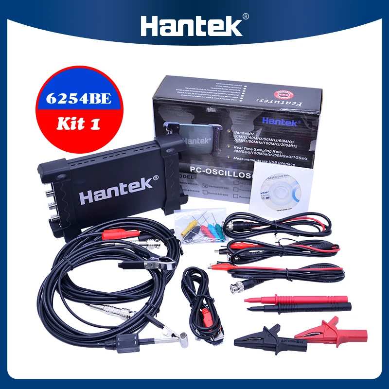 Hantek 4CH Digital Portable scilloscope kit 6254BE 250MHz Bandwidth Automotive Car-detector 1Gsa/s USB PC Osciloscopio