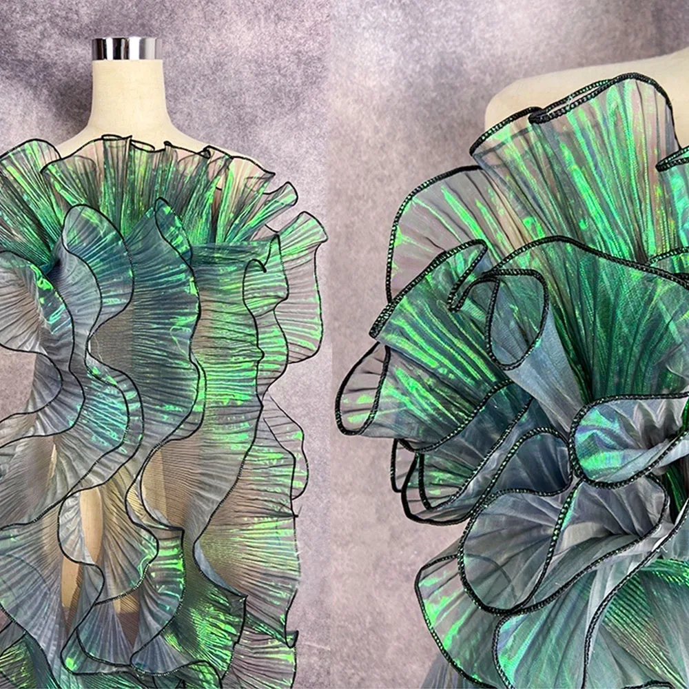 Meerjungfrau Thema Spitzenband Organza Besatz Stoff für Kinderkostüm DIY handgemachte Rock Kleidung Magic Wave Dekor 1/2 Yards