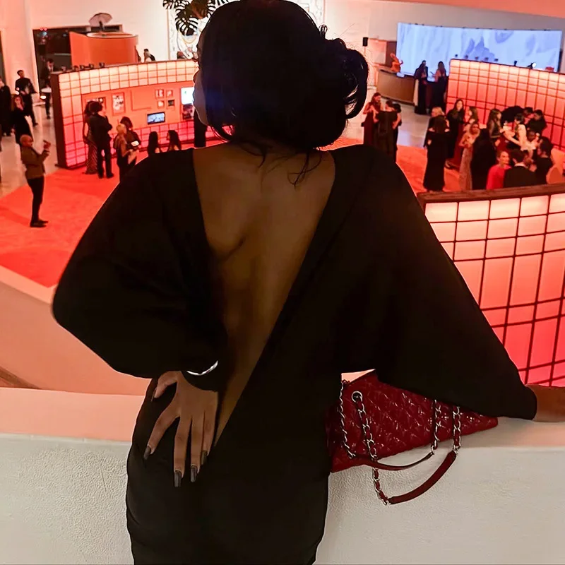 Backless Pleated Maxi Dress Evening Club Wear Dresses 2026 Women Fall Winter Clothes Luxury Outfits Sexy Bodycon Party Dress