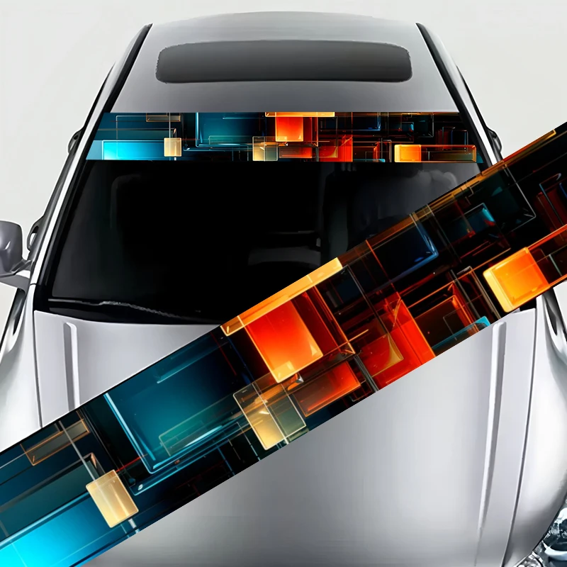 

Цельная сине-оранжевая квадратная технология, декоративная полоса ветра, наклейка на переднюю передачу автомобиля, модный светоотражающий солнцезащитный козырек, декоративная задняя часть