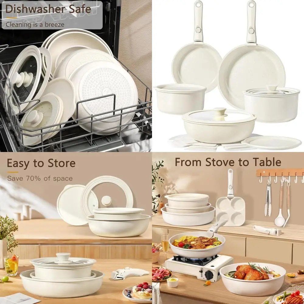 

Набор посуды кремового цвета с антипригарным покрытием и съемной ручкой, 15 предметов, здоровый и безопасный, для духовки и посудомоечной машины