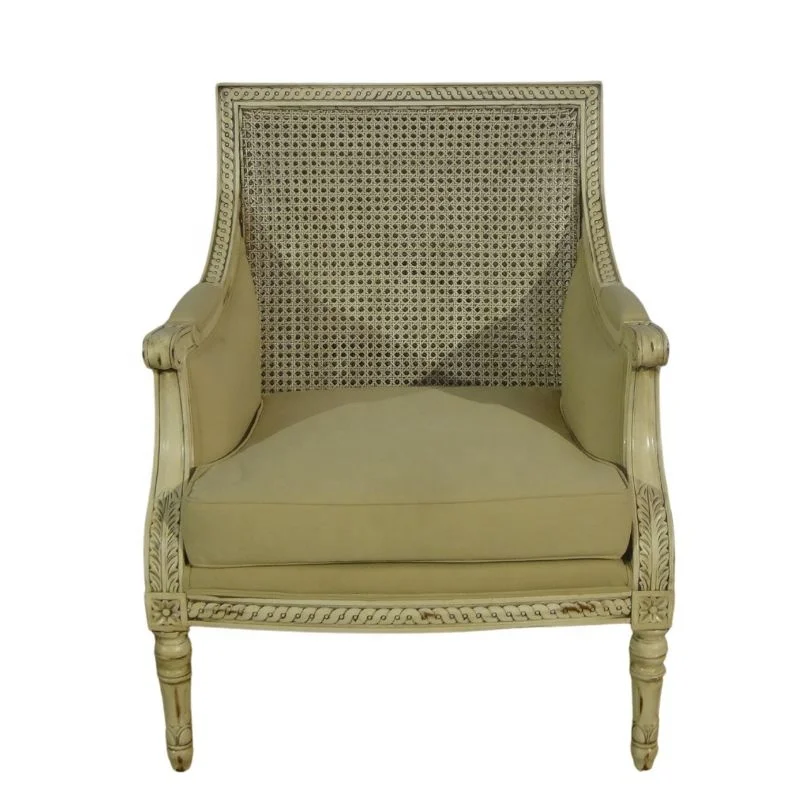 Antique Reproduction Rattan Armchair French Style Living Room Sofa Mahogany Wood Chair Cane for Living Room Home Hotel Furniture