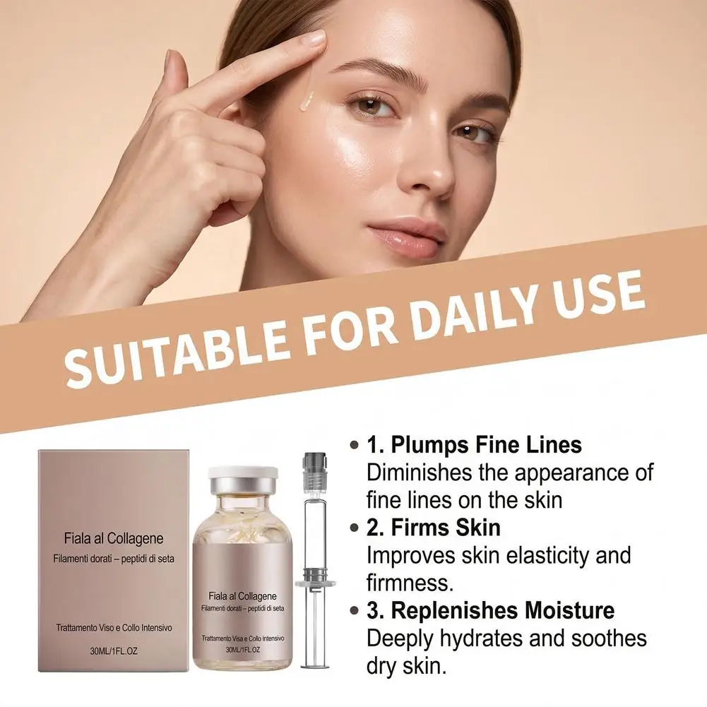 Collagen Silk Peptide Firming Ampoule 30ml,Hydrating Face Serum for Dry Skin, Smooths Fine Lines & Restores Elasticity Skincare