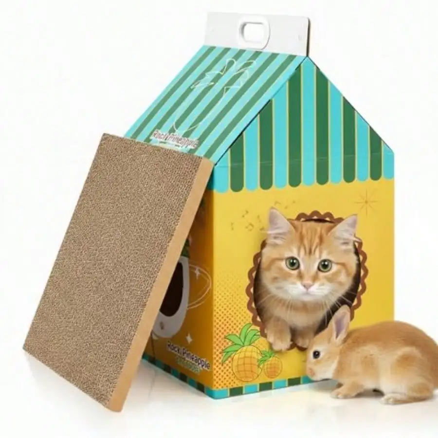 

Картонный домик-убежище для кроликов 22.7'' X 13'' X 12.6'' с когтеточкой, в форме молочной коробки/ананаса, игровой домик для мелких животных