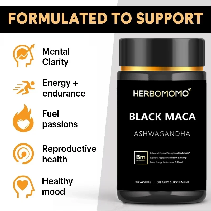 Pastillas de Maca negras naturales para hombres, píldoras de energía fuerte, refuerzo de testosterona, suplemento para hombres, comida saludable