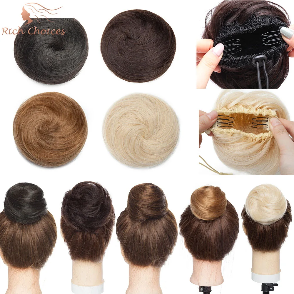 Rich Choices 100% Human Hair Drawstring Ponytail Bun Hair Pieces Short Extensions Hairpieces Updo Hair for Women Donut Bun Wig