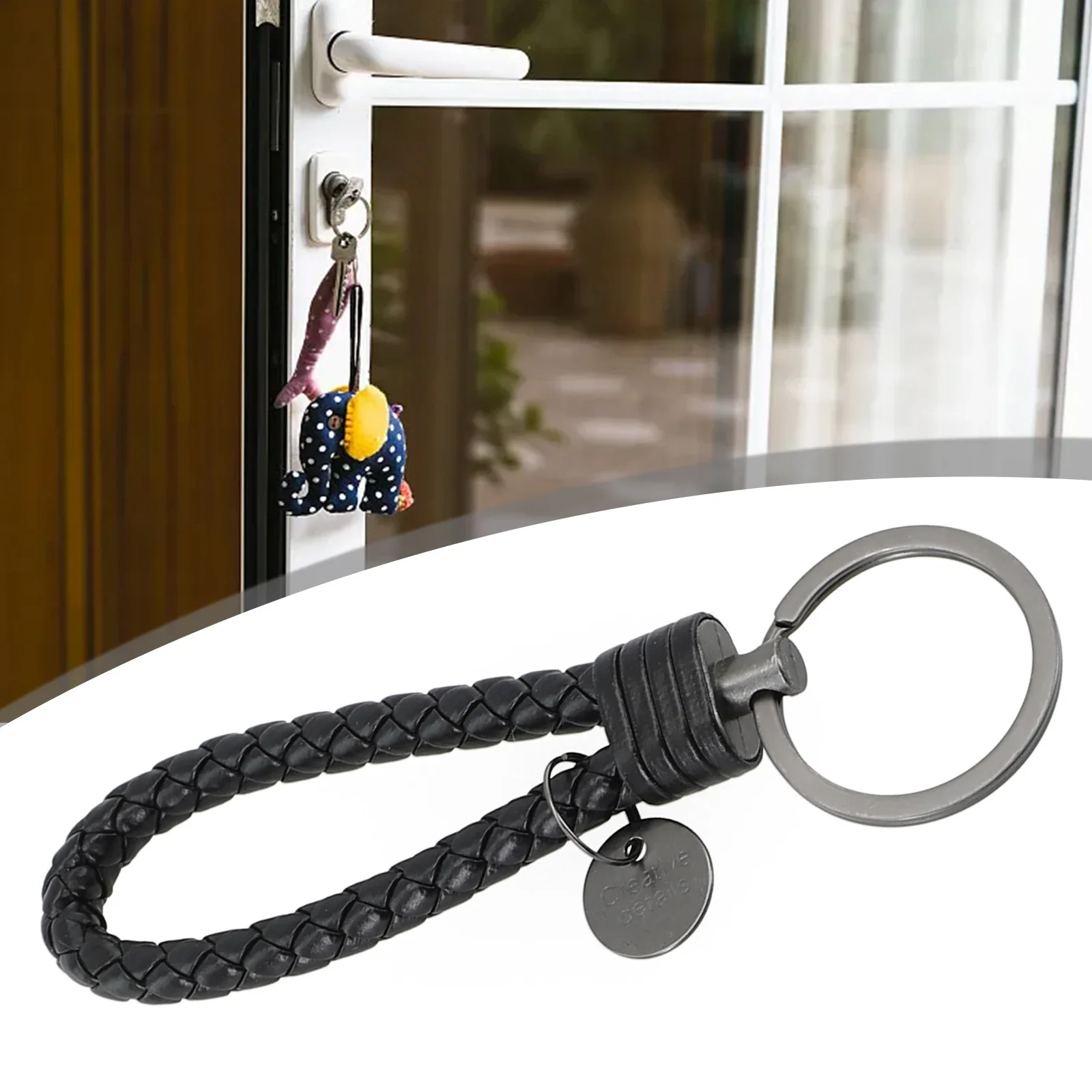 1x Car Keyring Leather Strap Braided Rope Keychain Braided Rope Keychain Handmade Leather Rope Keychain Tungsten Steel Key Ring