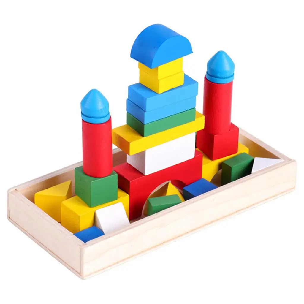 26x Building Blocks Set Stackable Montessori Party Game Development Wooden Toddler Toys for Boys and Girls 3 Year Old Preschool