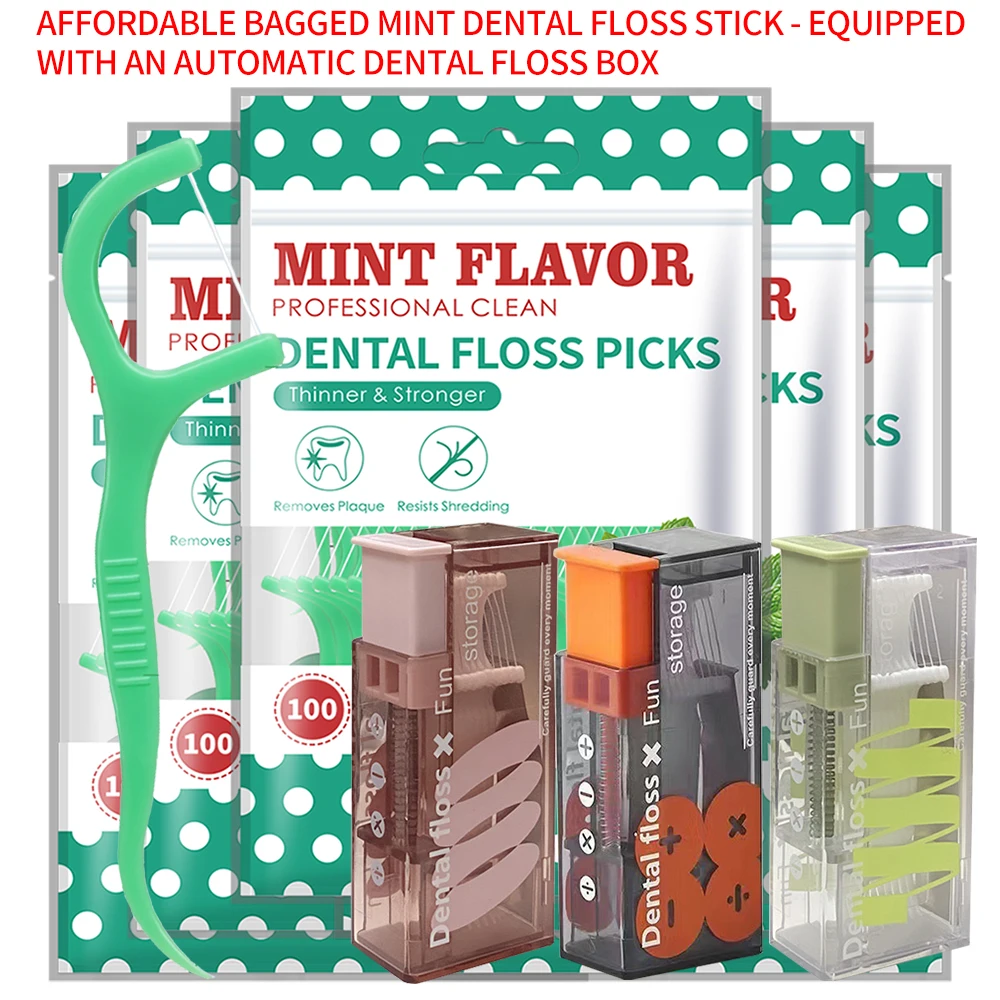 (Affordable) 300/100/58PCS-RIMI SMILE Peppermint Floss - Equipped with Automatic Floss Box - Convenient to Carry When Going Out