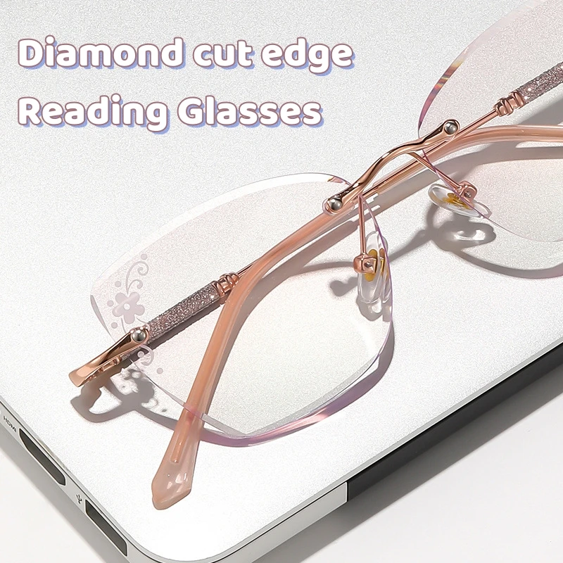 Blue Light Blocking Eye Protection Presbyopia Glasses Diamond Cut Edge Frameless Reading Glasses Men Women Far Sight Glasses