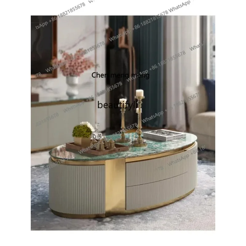 

Light Luxury Coffee Table TV Cabinet Combination Modern Model Room Living Room Furniture Marble Oval Tea Maker Table furnitu