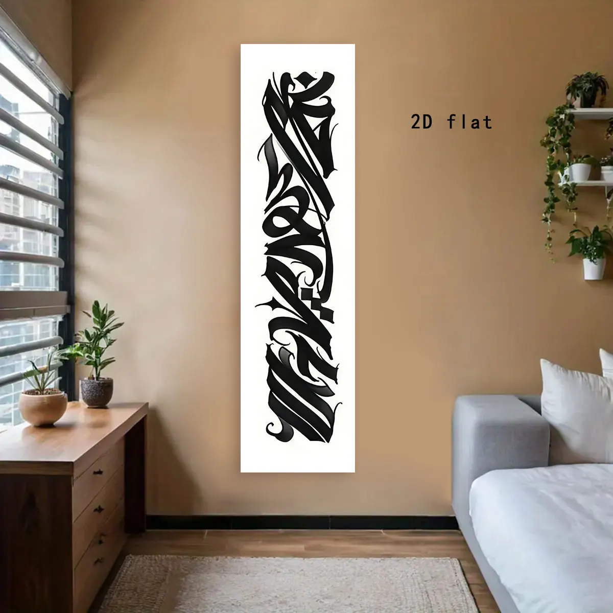 2D Flat Black and White Ink Abstract Calligraphy Art Vertical Tapestry Wallhung Modern Aesthetic Art Tapestry Is Used