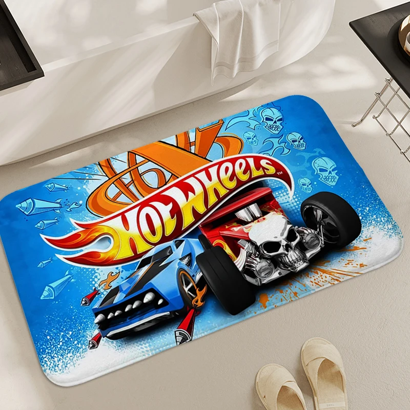 Custom Bathroom Rug H-Hot Wheels Digital Print Interior Entrance Mat Flannel Carpets for Living Room Modern Home Decoration