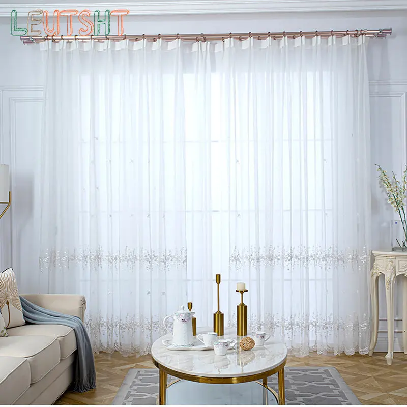 Fényűzés curtains számára Eleven dining szoba Hálószoba Fal Holográfia kötelet Hímzés Kivétel nélküli curtains Fehérítőszer Tüll ablum Ablakredőny