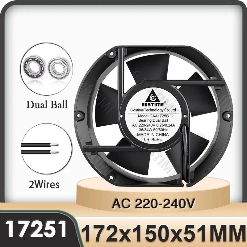 

Gdstime 170mm AC 220-240V Axial Cooler 17cm 17251 Computer Cooling System Cooling Fan 172mm x 51mm 2Wires Storage Shed Radiator