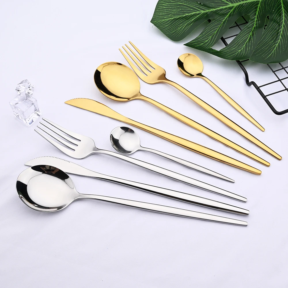 Rose Gold 24Pcs Dinnerware Stainless Steel Cutlery Set Knife Fork Spoon Western Tableware Set Dinner Kitchen Silverware Set