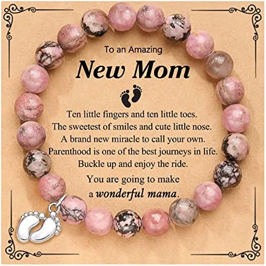 New Mom Gifts for Women, Natural Stone Beaded Bracelet For Pregnant Women 1st Time Mothers Day Mom Mommy to Be Bracelet Gift