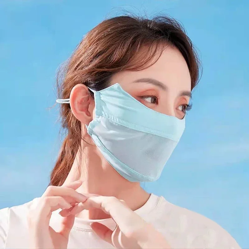 야외 얼음 실크 선 스크린 마스크 여성 페이스 마스크 통기성 메쉬 페이스 커버 운전 승마 하이킹 사냥 러닝 스포츠 마스크 New