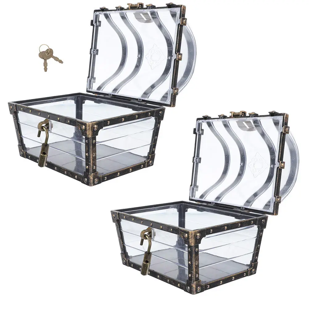 

2pcs Small Treasure Pirate Chest Vintage Style Lock Key Storage For Party Favor Game Night Trinket Box Keepsake Decor Plastic