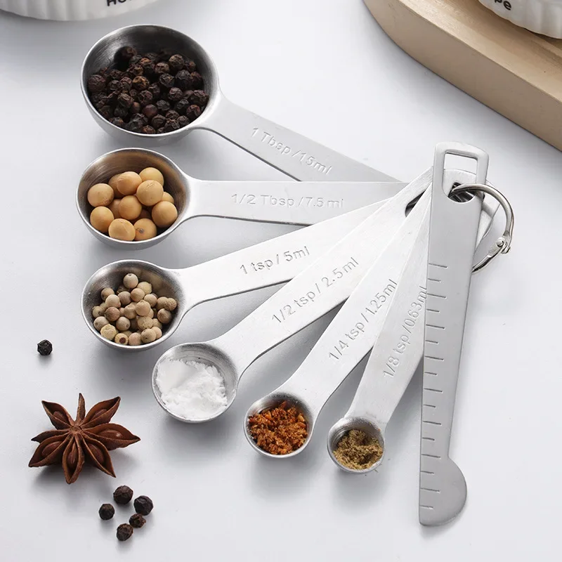 Stainless Steel Measuring Spoon 4/6/7/8 Pcs Set with Scale Measuring Ruler Spoons Coffee Baking Measuring Kitchen Tool Set