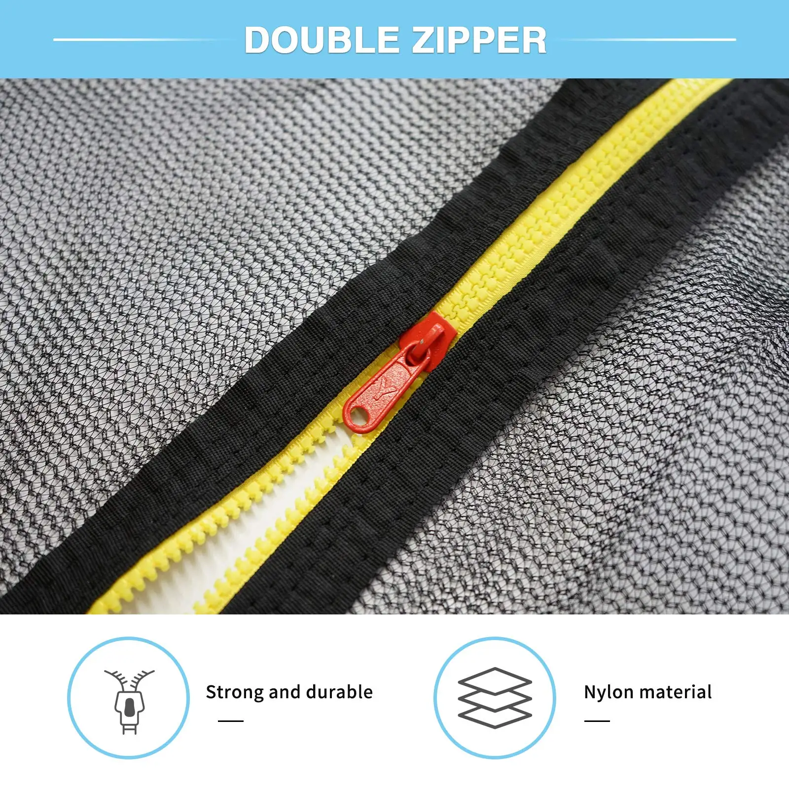 6/8/10FT Trampoline Replacement Safety Net Weather-Resistant Protection Net with Double-Headed Zipper for Kid Outdoor Sports