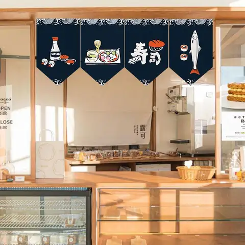 VIKAMA Japanese Traditional Wave and Wind Triangle Flag Hanging Short Curtain Izakaya Japanese Restaurant Storefront Decor