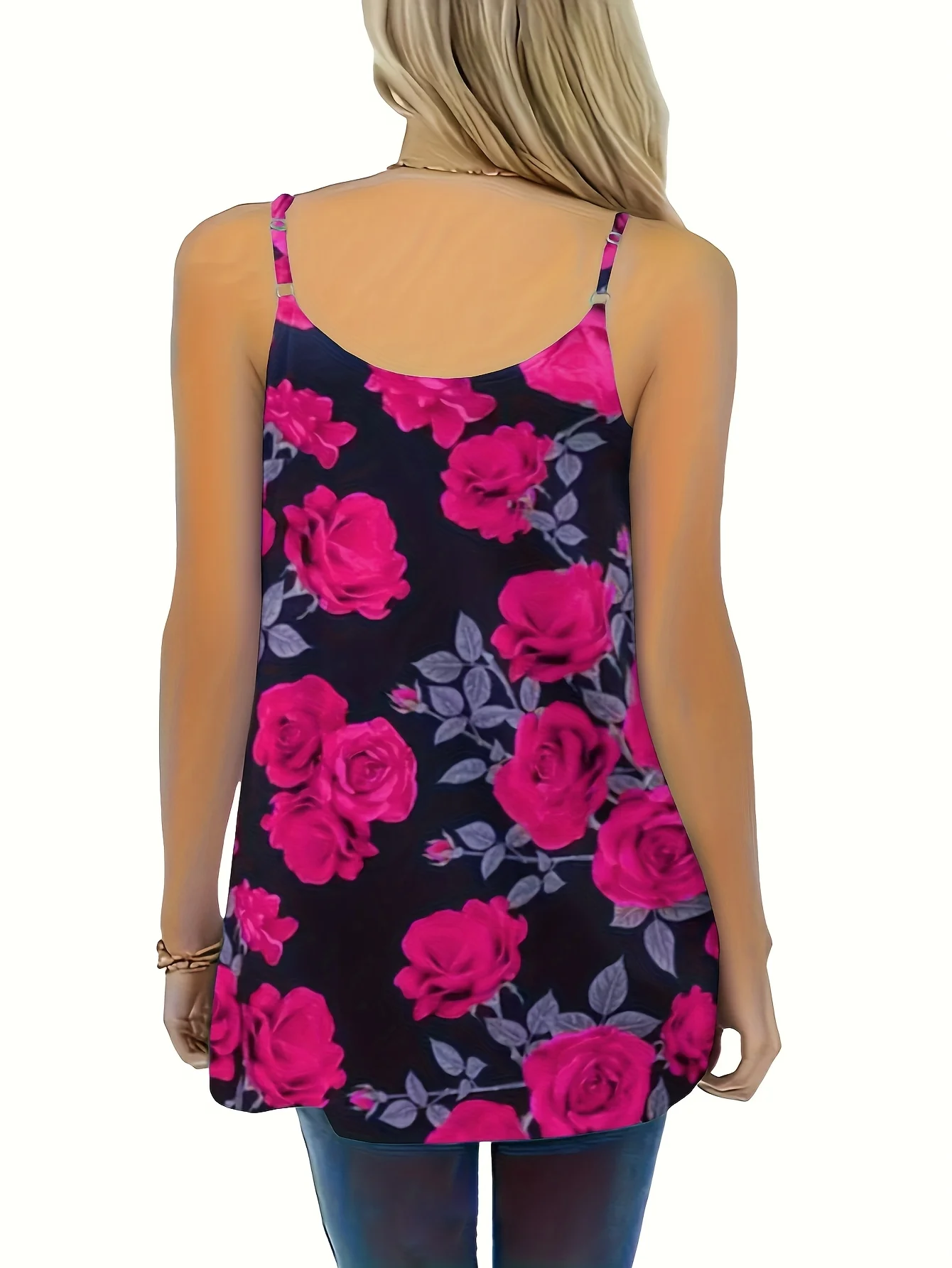 بلوزة نسائية بمقاس كبير بدون أكمام مزهّرة، بلوزة صيفية أنيقة، خفيفة الوزن ومريحة، ملابس غير رسمية