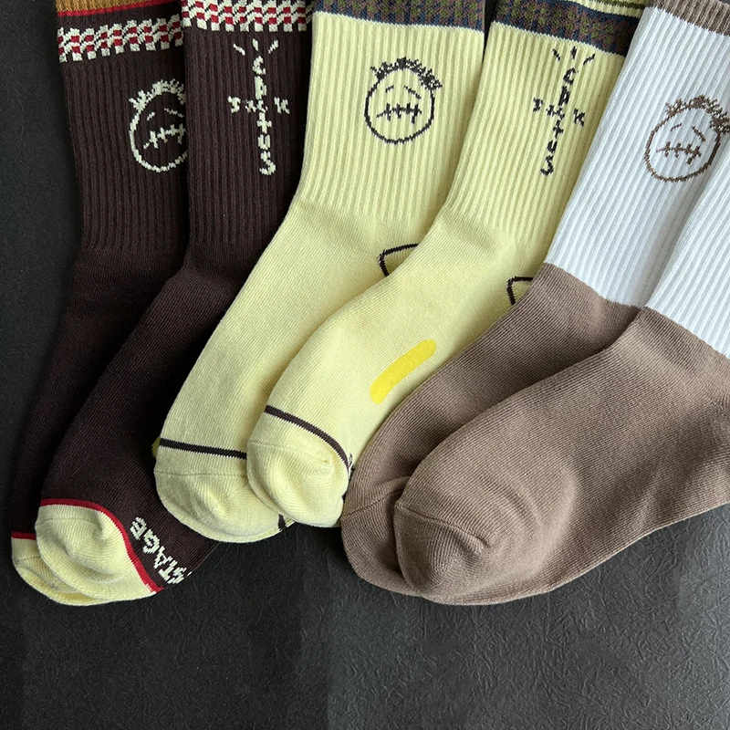 Herrensocken 3 Paar/Box Cactus Jack Socken Baumwolle Sport Hip Hop Basketball Skateboard Braun/Gelb Sockken Großhandel Herren Geschenk – Detail 14