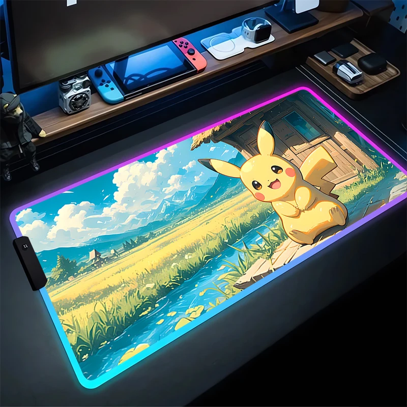 RGB Gaming Mouse Pad P-Pikachu Desk Mat HD Gamer Accessories Large LED Light MousePads PC Computer Carpet With Backlit P-Pokémon