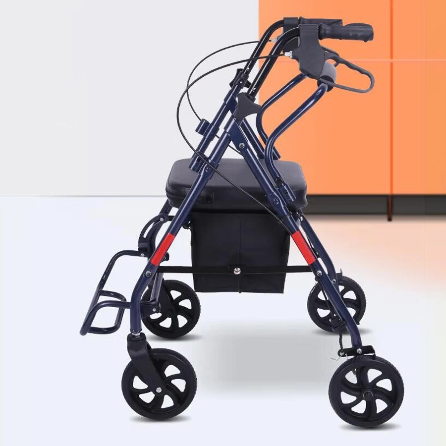 Mobility Aids Lightweight Four Wheel Folding Steel Rollator Walker with Seat For Disabled